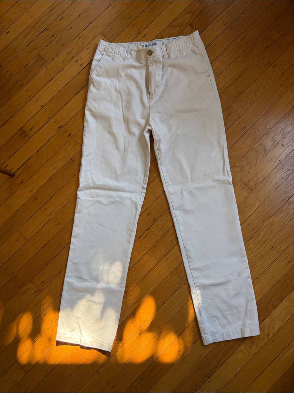Lands' End Cream Bone Off-White Straight-Leg Boys size 18 Pants Chinos